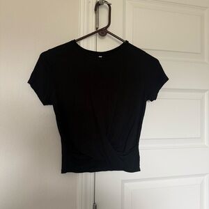 Cropped Black Twist-Front Short Sleeve Top
